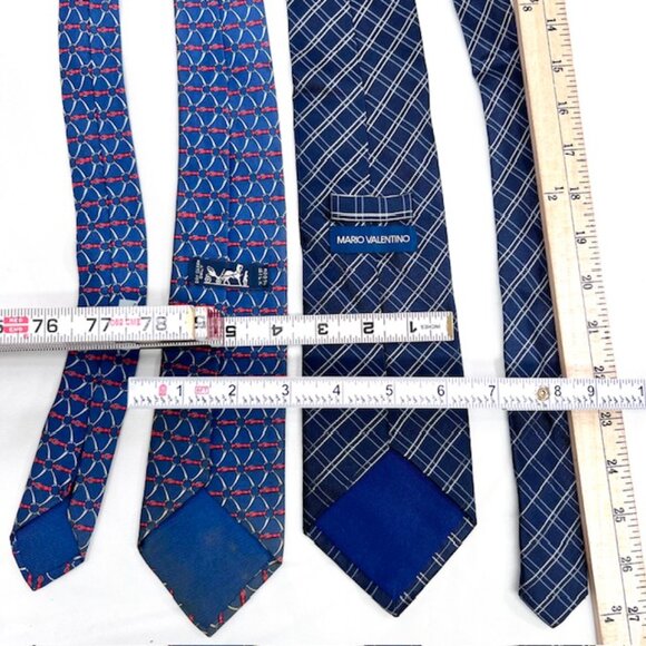 Set 2 Neckties: Hermès Geometric &  Mario Valentino +1 Burberry Handkerchief(51) - Picture 12 of 16
